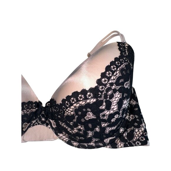 Victorias Secret Lined Demi Bra 38DD Beige Black Lace Underwire - Picture 3 of 7